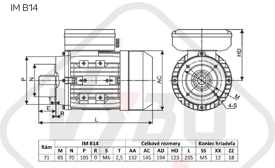 rozmerový výkres elektromotor 0,37kw 1ml712-4