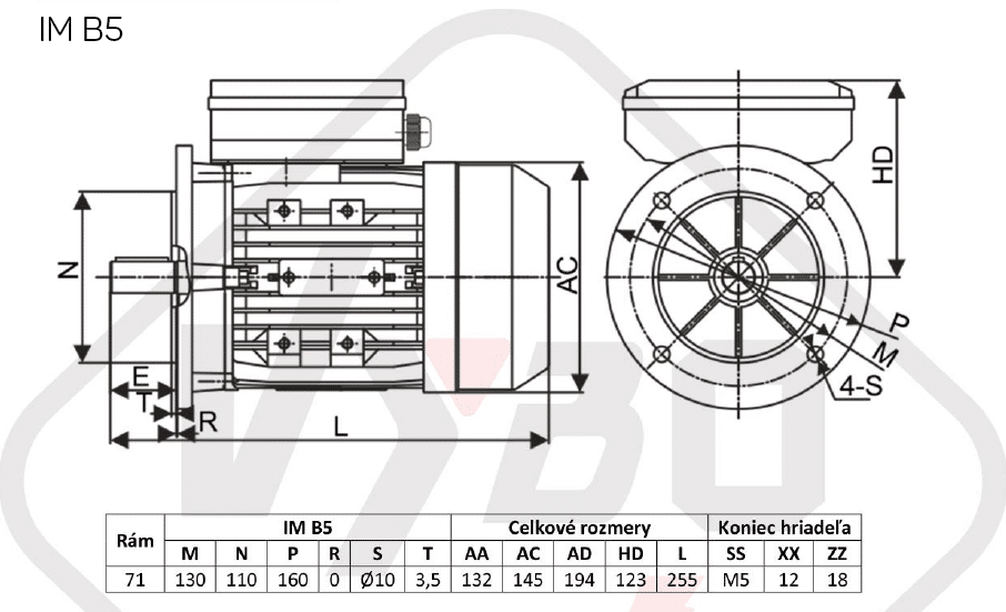 rozmerový výkres elektromotor 0,55kw 1ml712-2