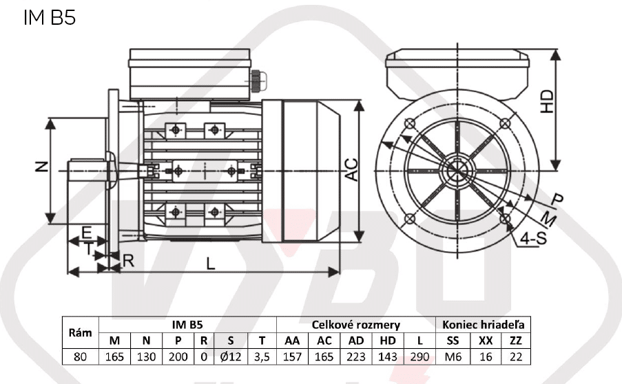 rozmerový výkres elektromotor 0,55kw 1ml801-4