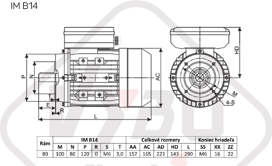 rozmerový výkres elektromotor 0,55kw 1ml801-4