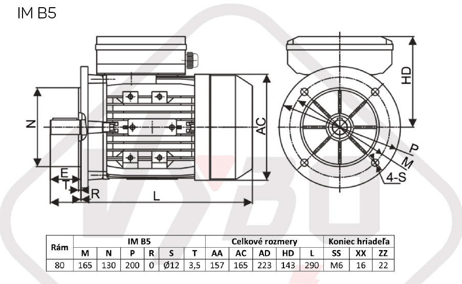 rozmerový výkres elektromotor 0,75kw 1ml801-2