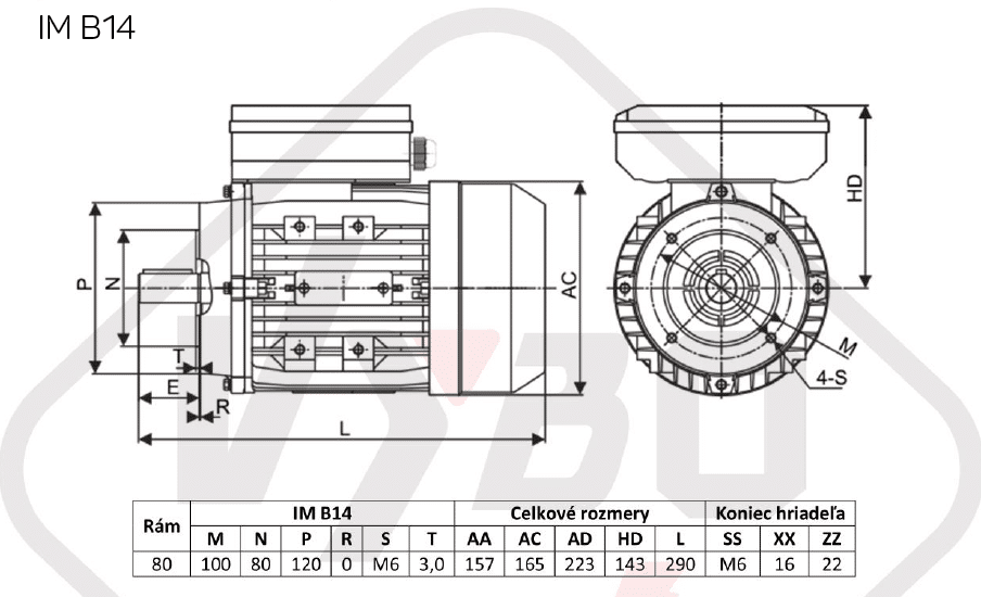 rozmerový výkres elektromotor 0,75kw 1ml801-2