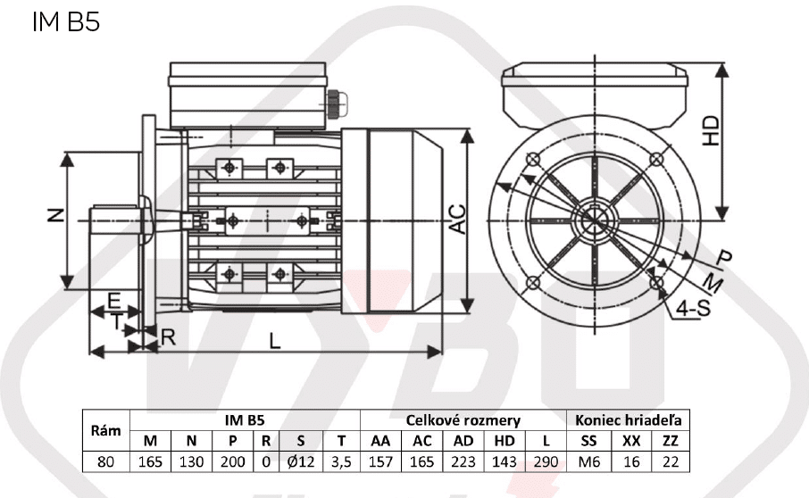 rozmerový výkres elektromotor 1,1kw 1ml802-2