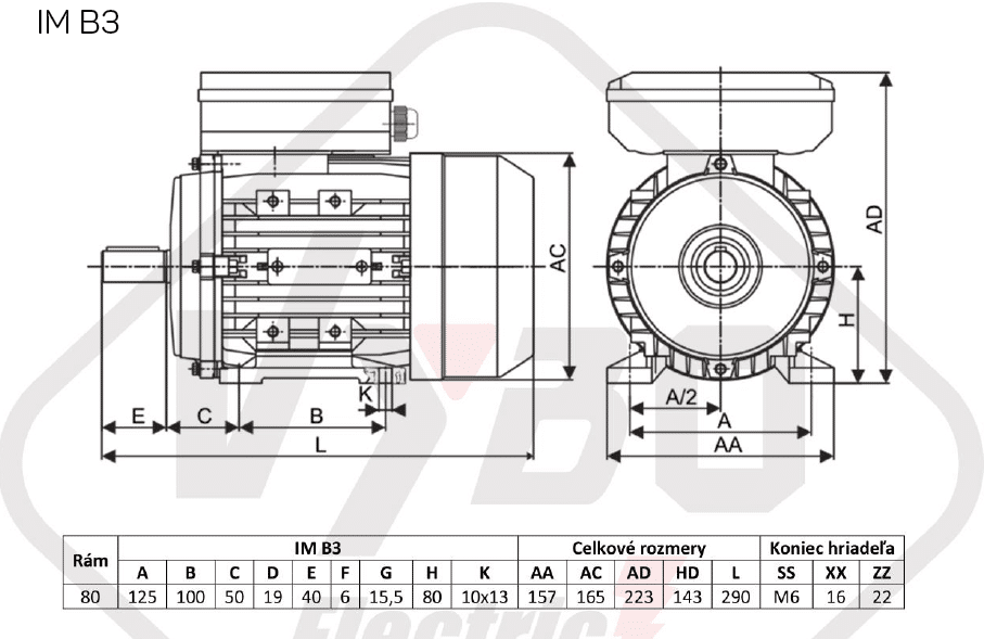 rozmerový výkres elektromotor 1,1kw 1ml802-2