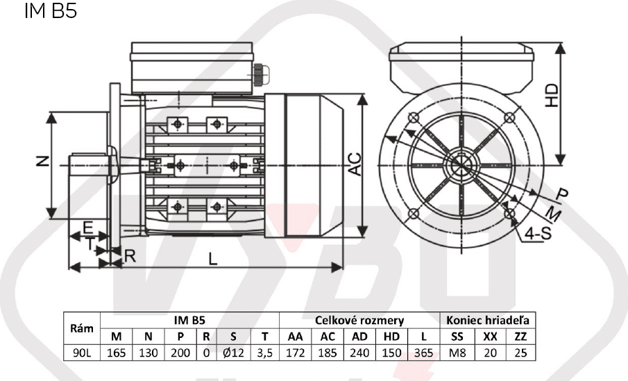 rozmerový výkres elektromotor 1,5kw 1ml90L1-2