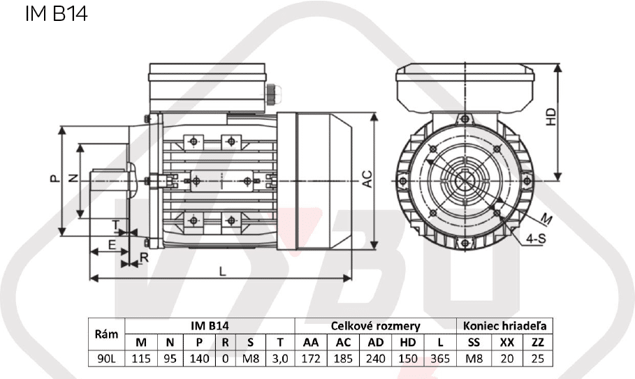 rozmerový výkres elektromotor 1,5kw 1ml90L1-2