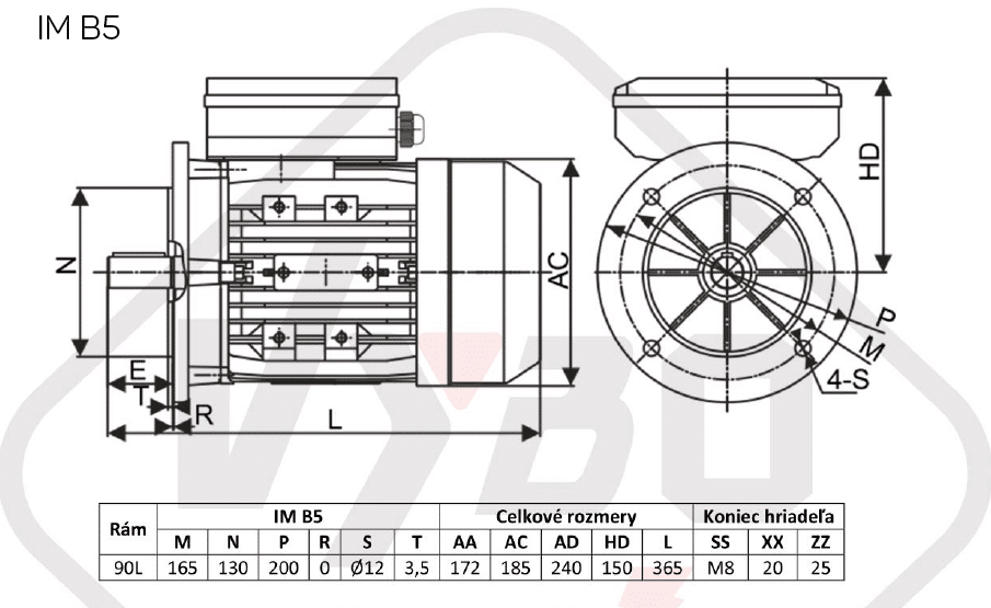 rozmerový výkres elektromotor 1,5kw 1ml90L2-4