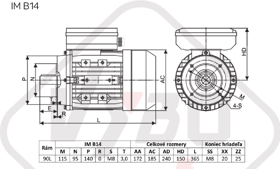 rozmerový výkres elektromotor 1,5kw 1ml90L2-4