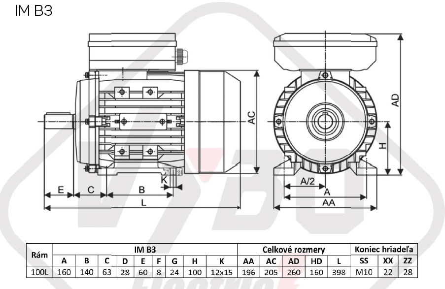 rozmerový výkres elektromotor 2,2kw 1ml100L1-4