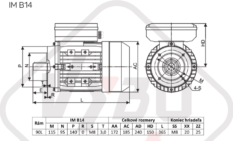 rozmerový výkres elektromotor 2,2kw 1ml90L2-2