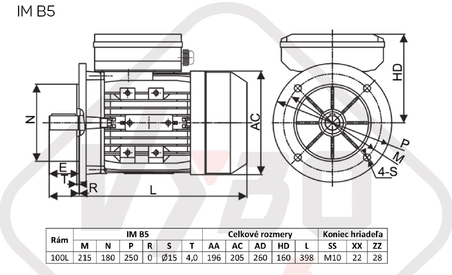 rozmerový výkres elektromotor 3kw 1ml100L-2