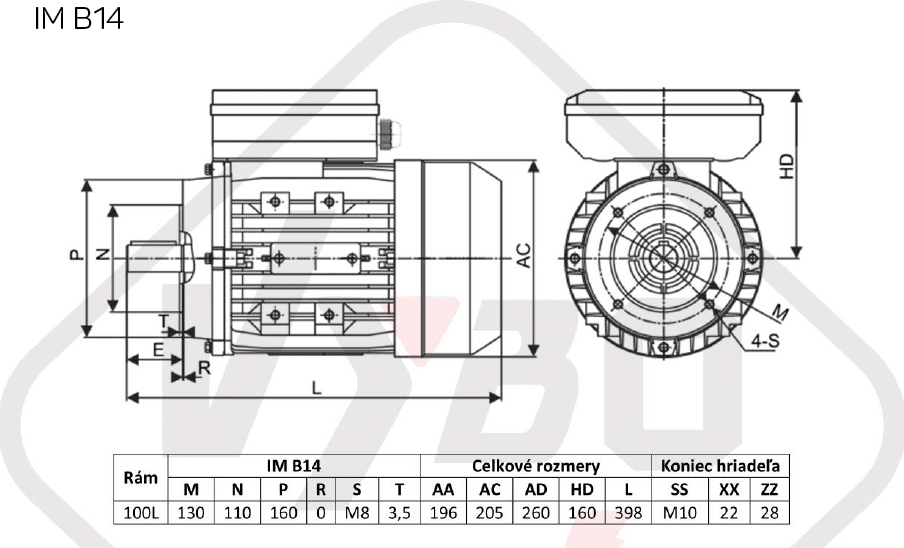 rozmerový výkres elektromotor 3kw 1ml100L-2