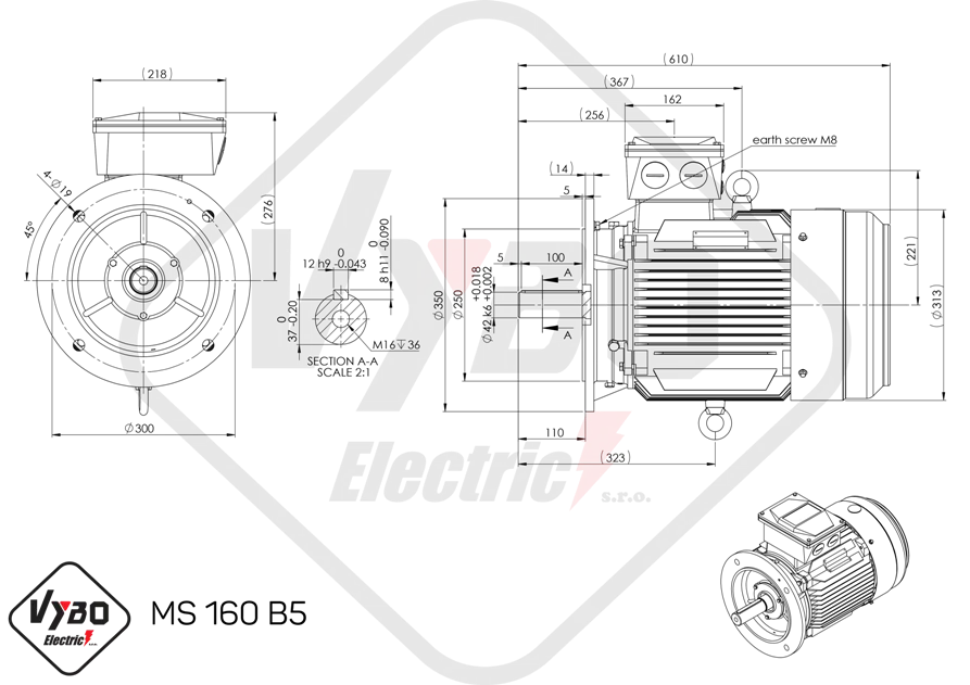 rozmerový výkres elektromotor ms160-4 15kw