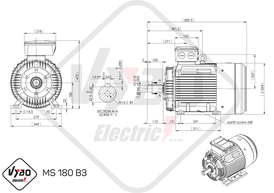 rozmerový výkres elektromotor ms180-4 185kw