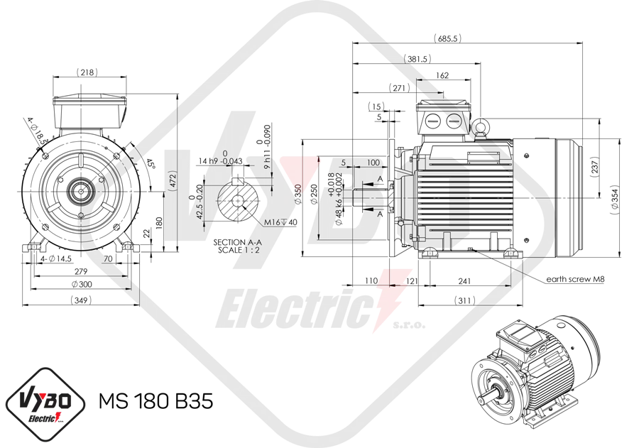 rozmerový výkres elektromotor ms180-4 185kw