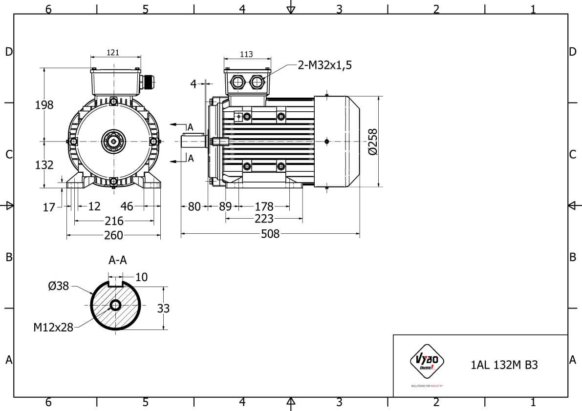 rozmerový výkres elektromotor 11kw MS132M-2