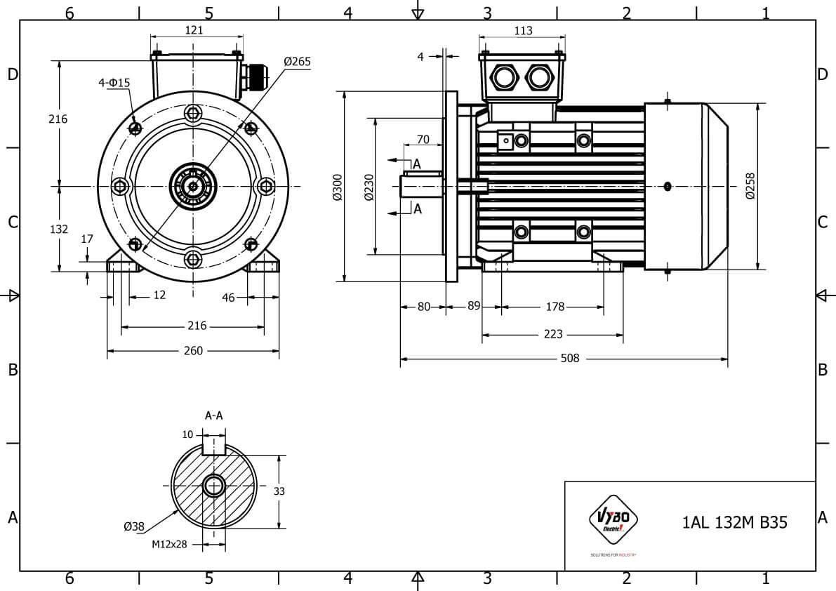 rozmerový výkres elektromotor 11kw MS132M-2