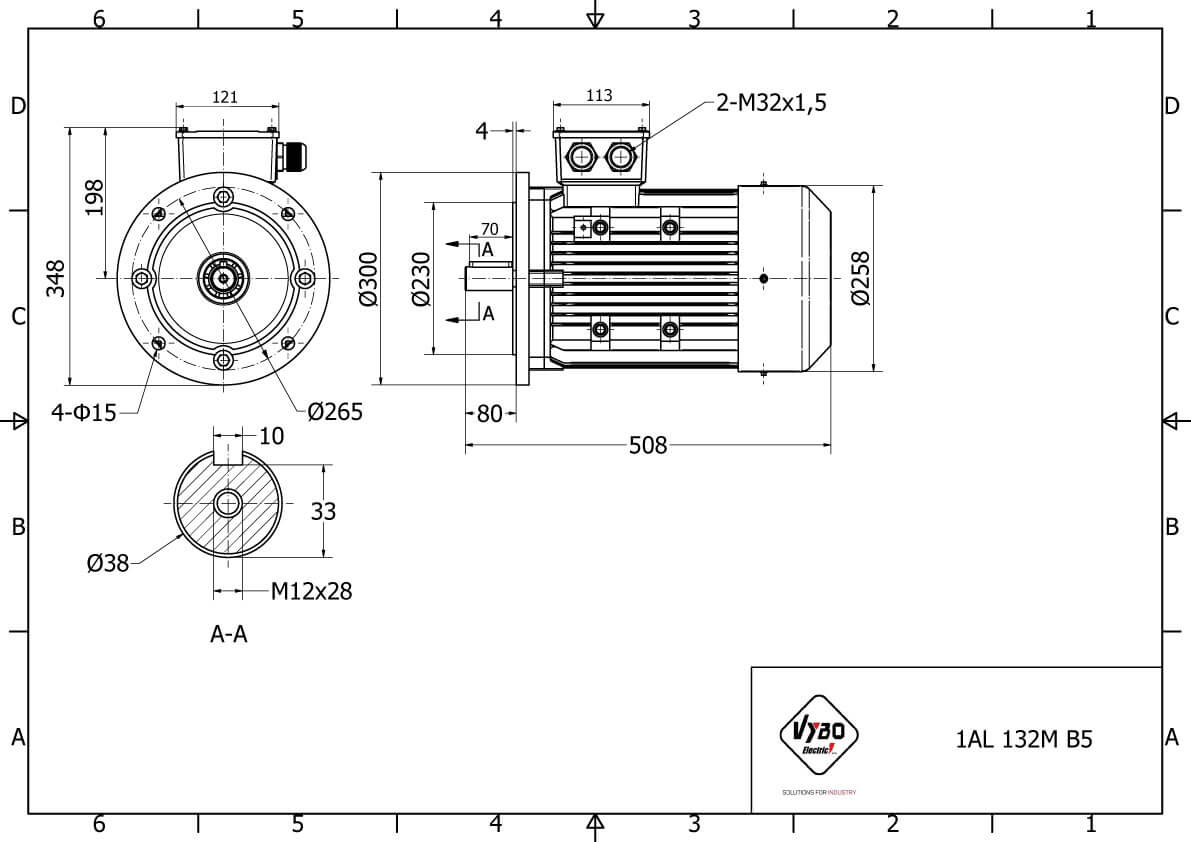 rozmerový výkres elektromotor 11kw MS132M-2