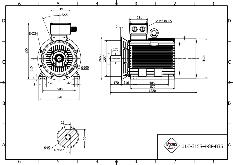 rozmerový výkres elektromotor 110kW LC315S02 B35