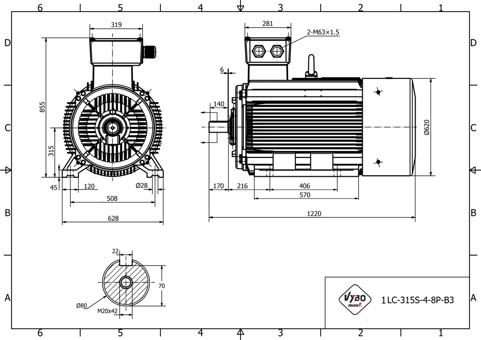 rozmerový výkres elektromotor 110kW LC315S04 B3