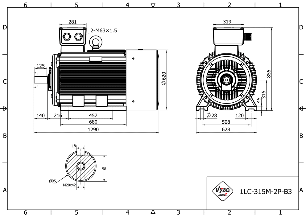 rozmerový výkres elektromotor 132kW LC315M02 B3