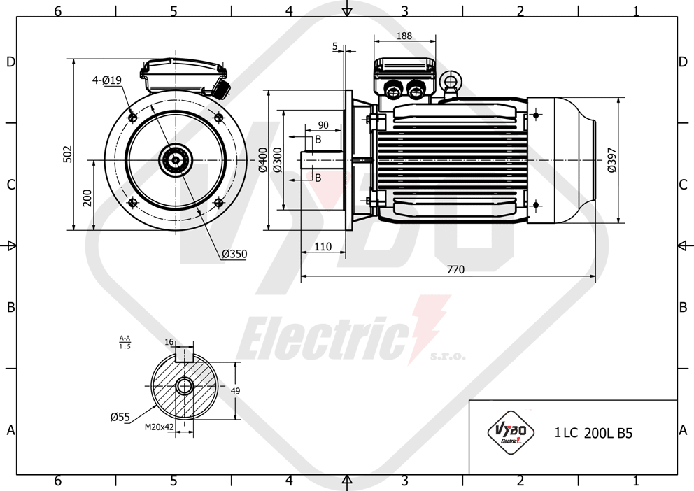 rozmerový výkres elektromotor 15kW LC200L-8 B5