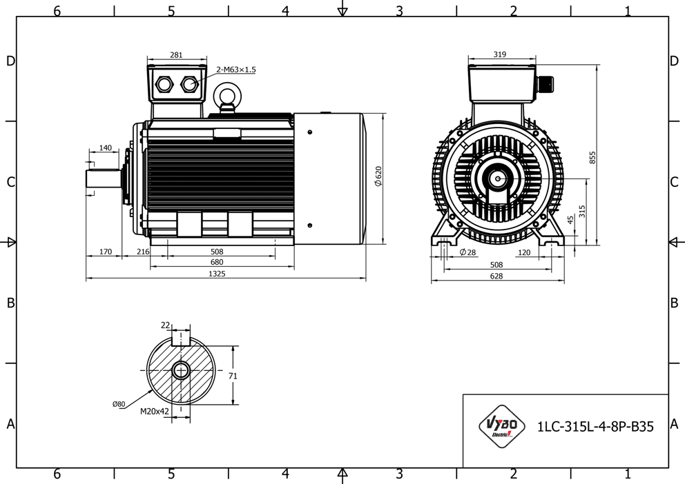 rozmerový výkres elektromotor 160kW LC315L04 B35