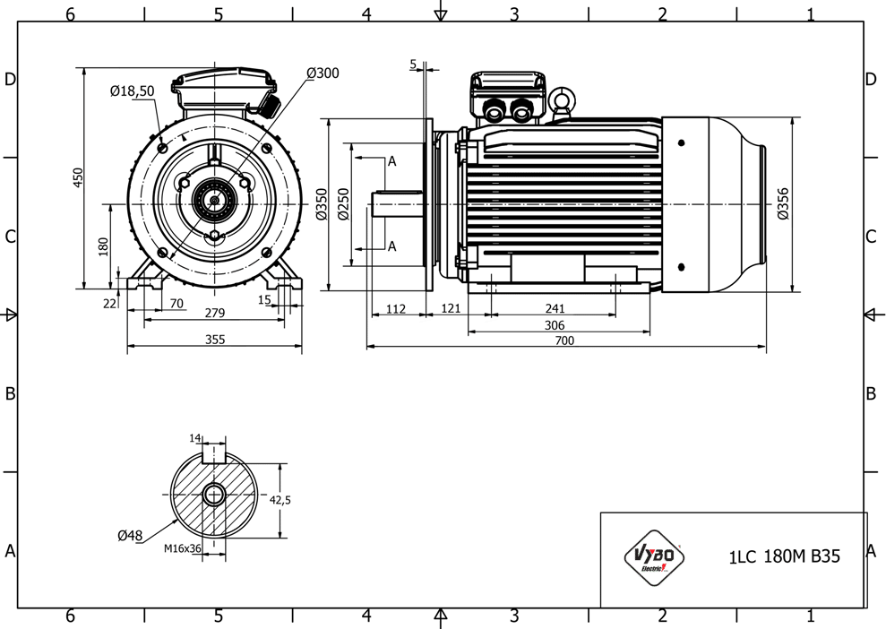 rozmerový výkres elektromotor 18.5kW LC180M-4 B35