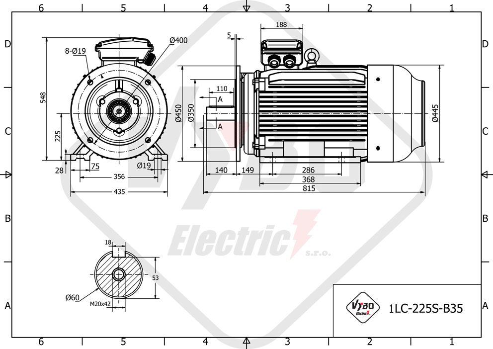 rozmerový výkres elektromotor 18.5kW LC225S-8 B35