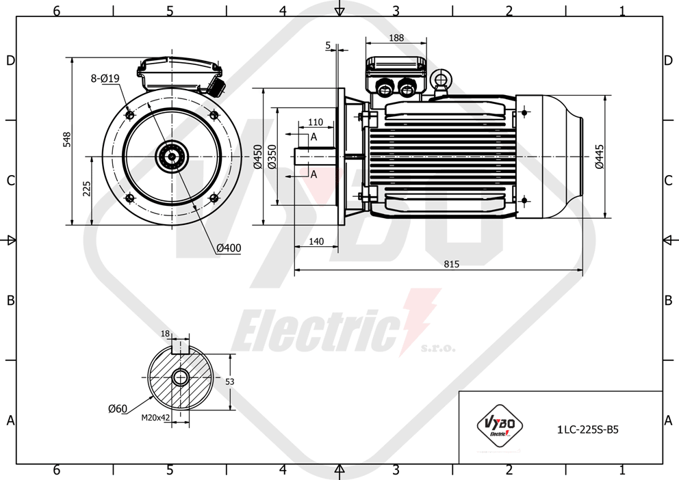 rozmerový výkres elektromotor 18.5kW LC225S-8 B5