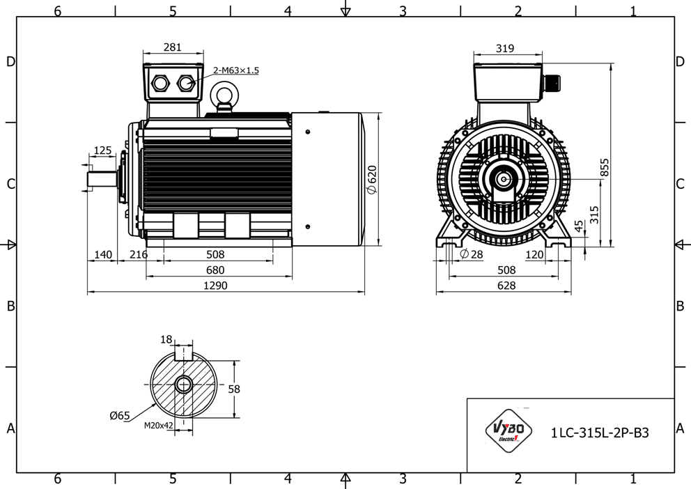 rozmerový výkres elektromotor 200kW LC315L02 B3