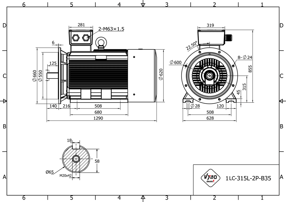 rozmerový výkres elektromotor 200kW LC315L02 B35