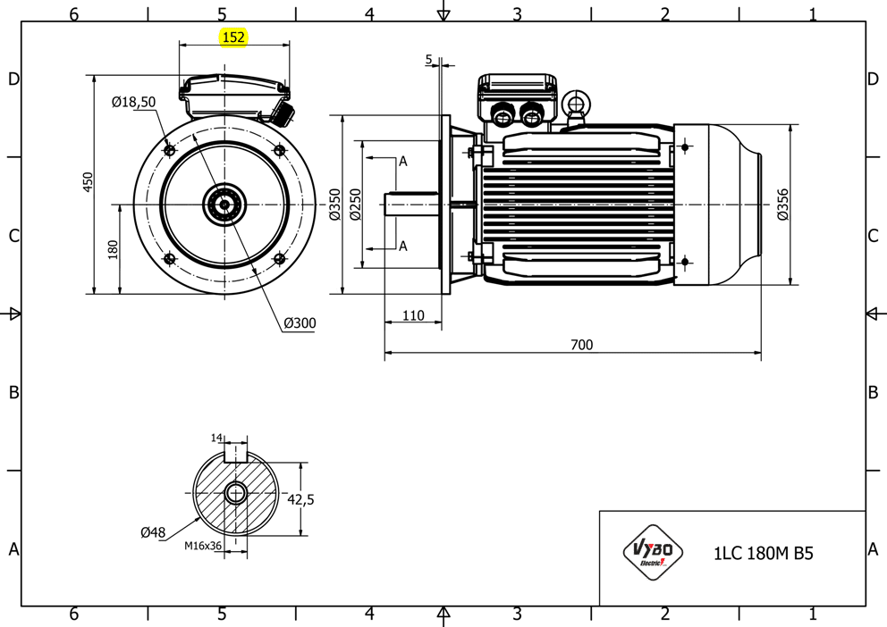 rozmerový výkres elektromotor 22kW LC180M-2 B5