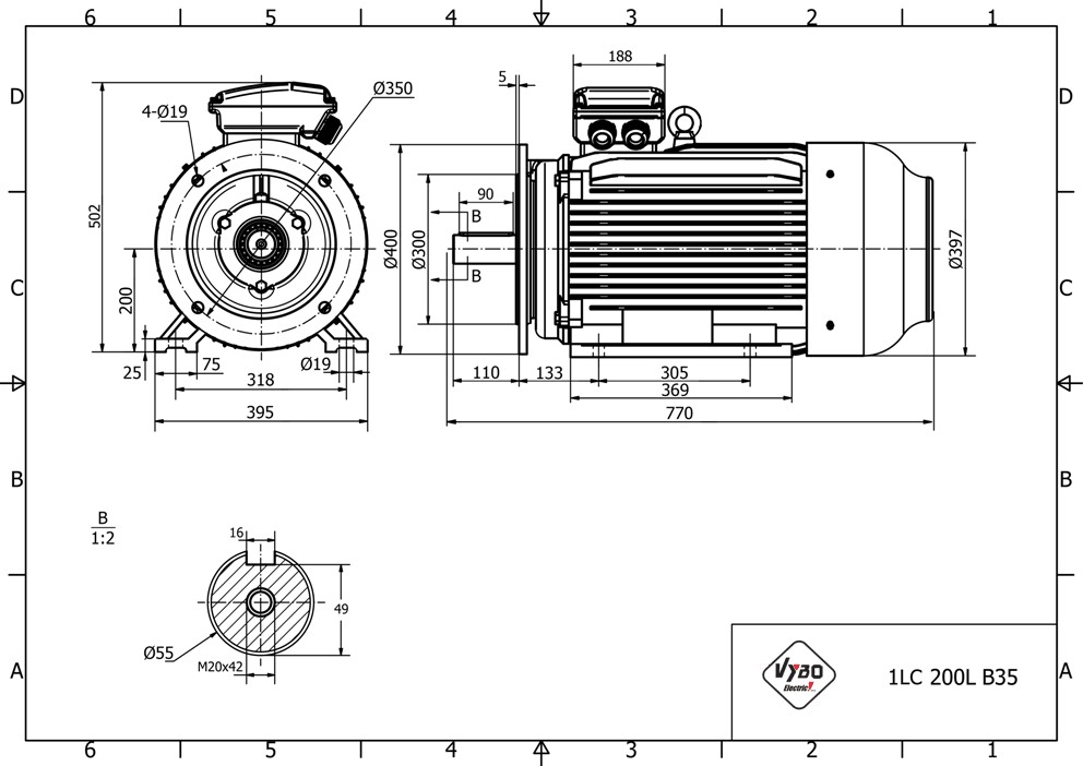 rozmerový výkres elektromotor 30kW LC200L-2 B35