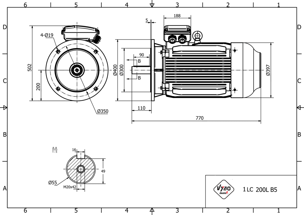 rozmerový výkres elektromotor 30kW LC200L-2 B5