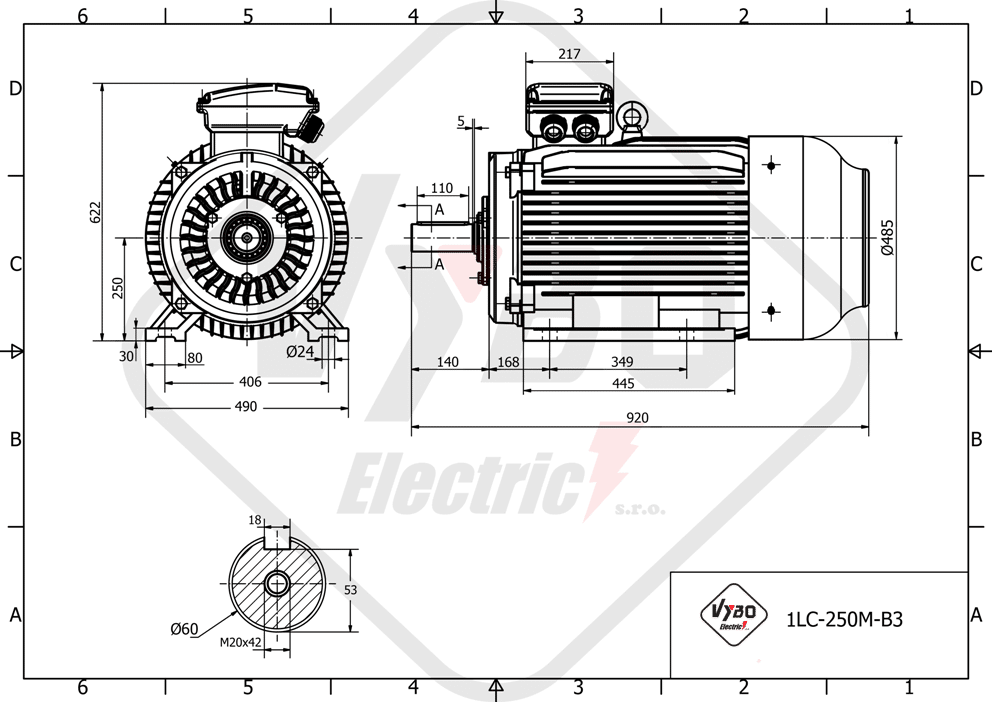 rozmerový výkres elektromotor 30kW LC250M-8 B3