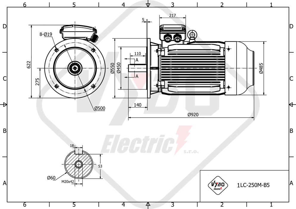 rozmerový výkres elektromotor 30kW LC250M-8 B5