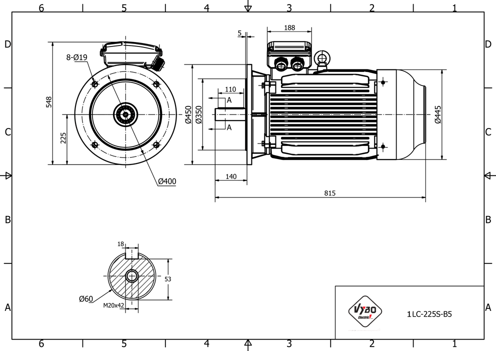 rozmerový výkres elektromotor 37kW LC225S-4 B5