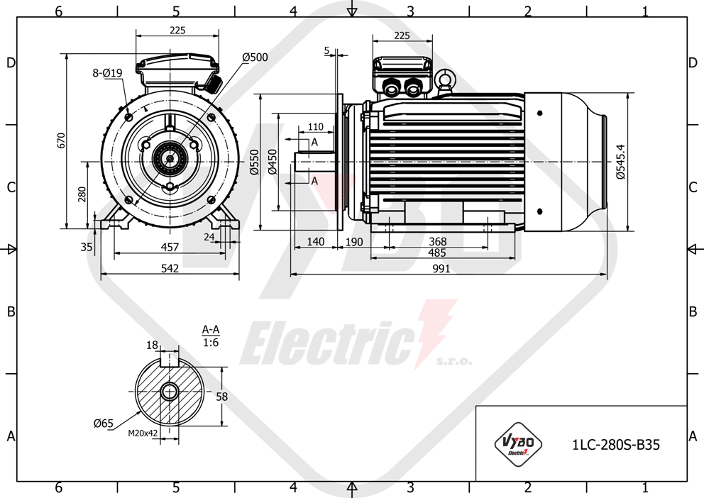 rozmerový výkres elektromotor 37kW LC280S-8 B35