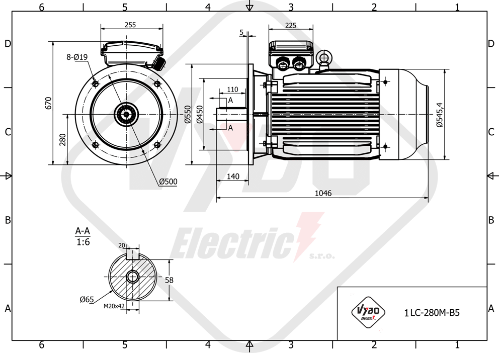 rozmerový výkres elektromotor 45kW LC280M-8 B5