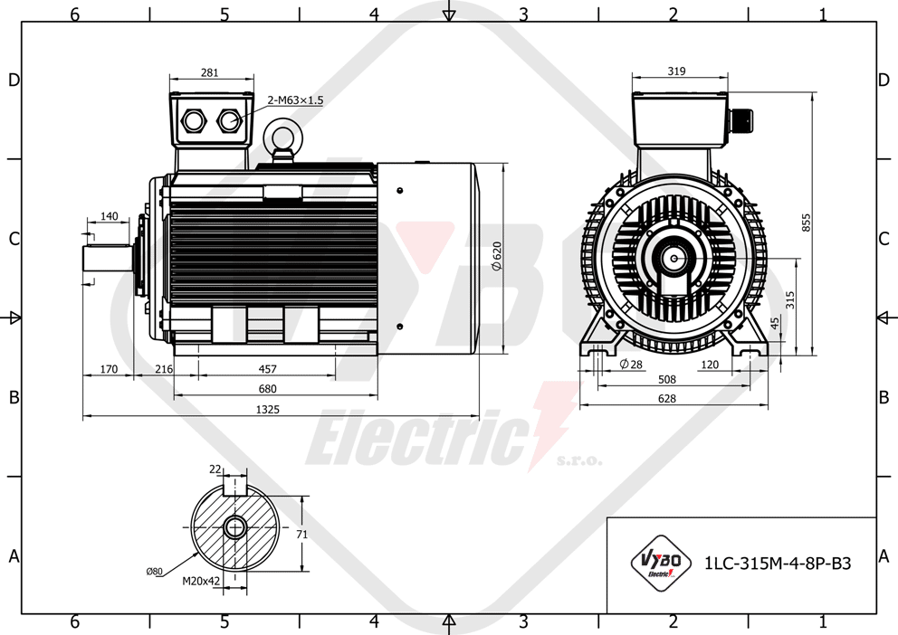 rozmerový výkres elektromotor 55kW LC315M-8 B3