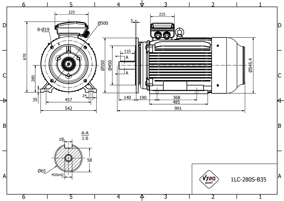 rozmerový výkres elektromotor 75kW LC280S-2 B35