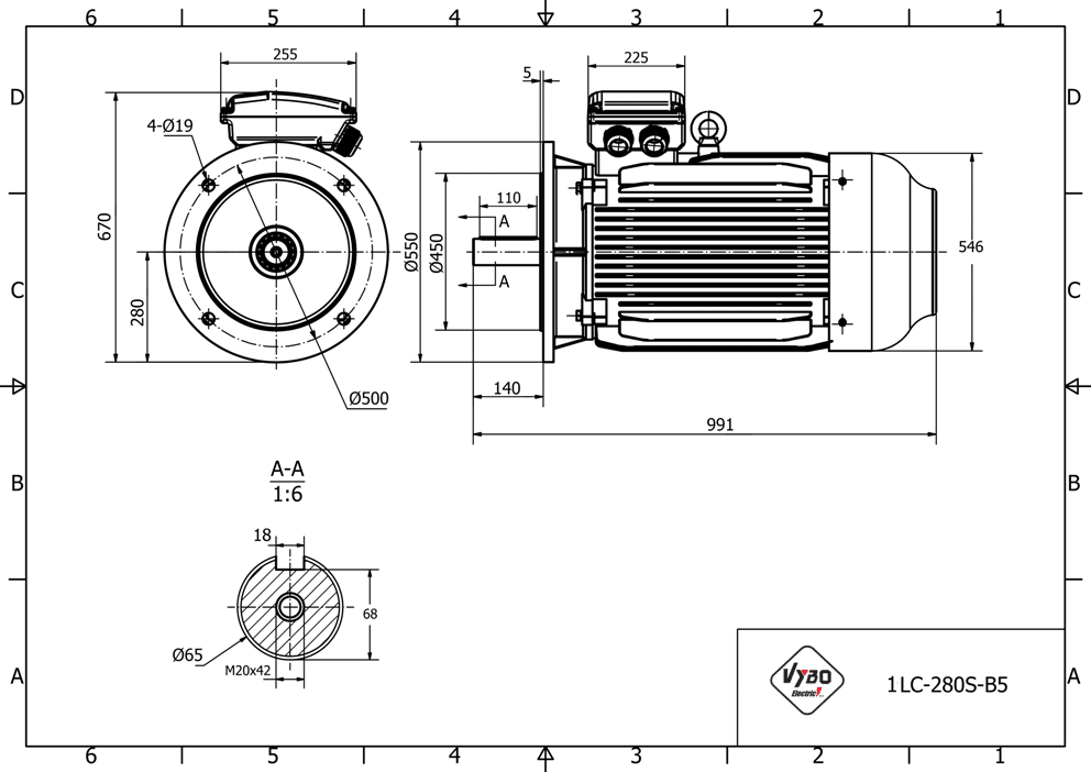 rozmerový výkres elektromotor 75kW LC280S-4 B5