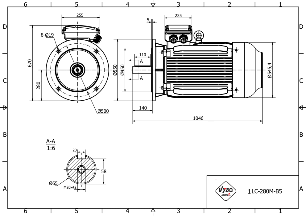 rozmerový výkres elektromotor 90kW LC280M-2 B5