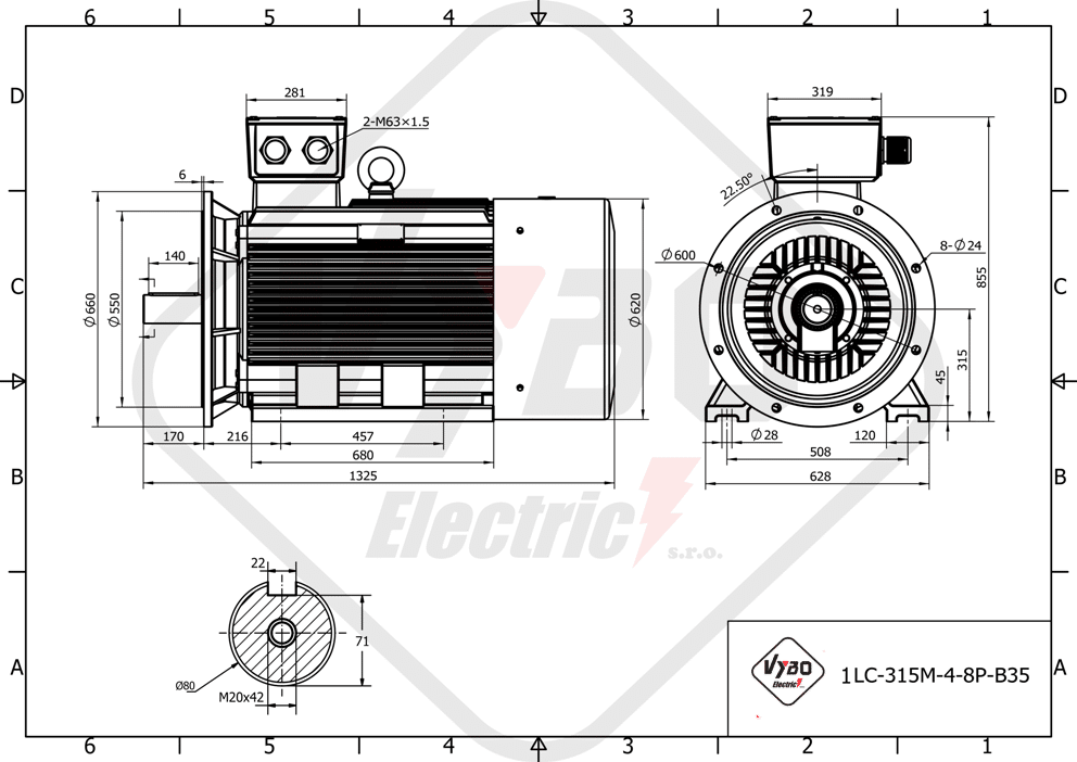 rozmerový výkres elektromotor 90kW LC315M08 B35