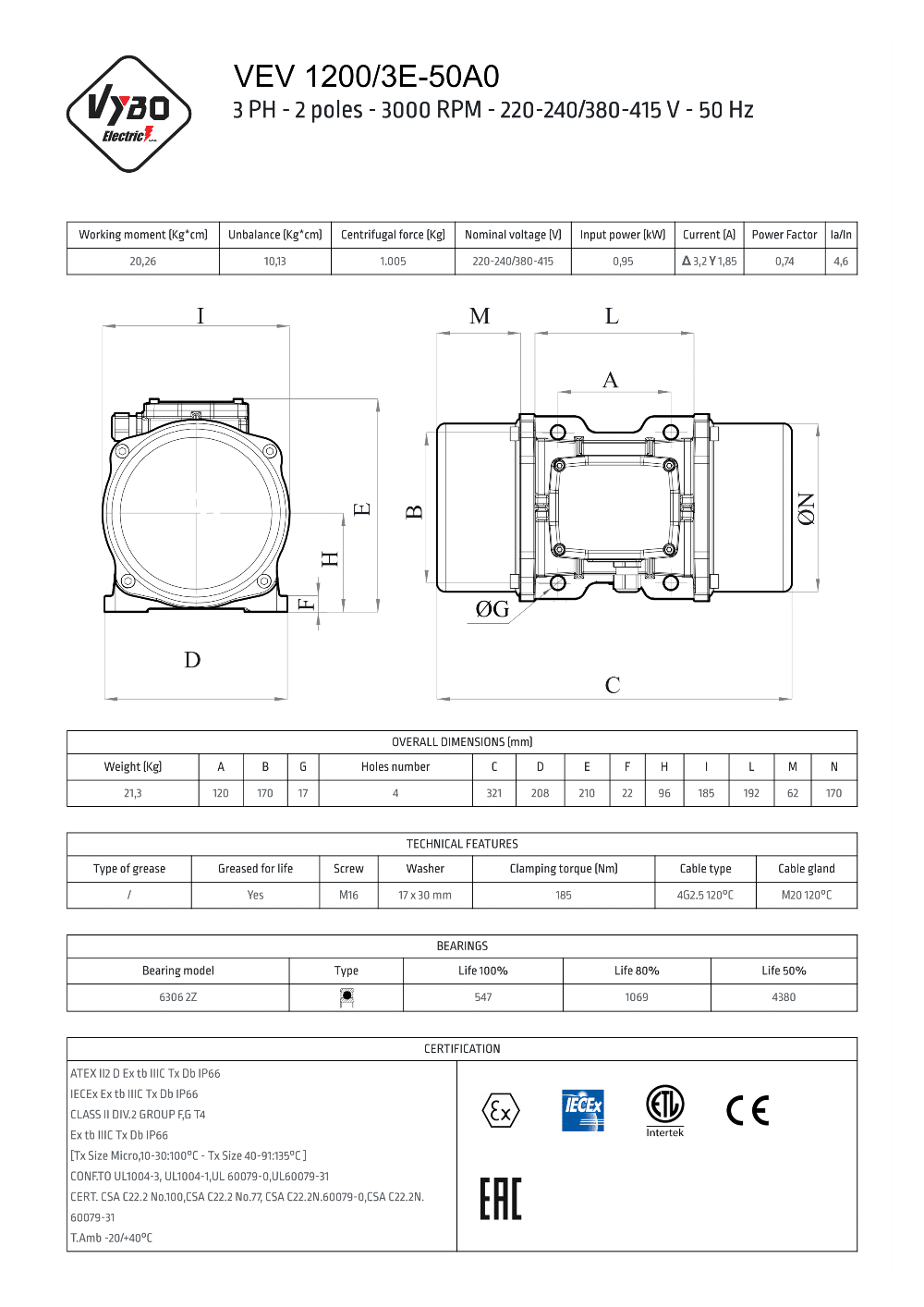 vibračný motor vibromotor VEV 1200-3E-50AO