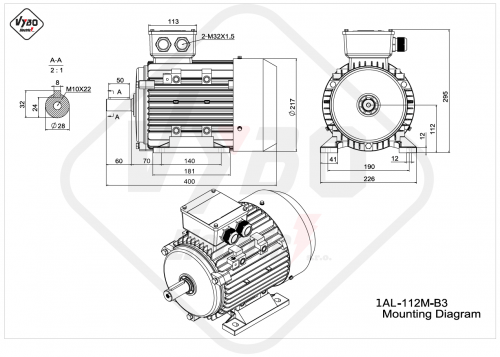 rozmerový výkres elektromotor 1AL 112M B3