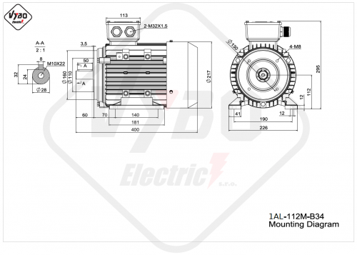 rozmerový výkres elektromotor 1AL 112M B34