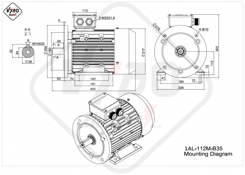 rozmerový výkres elektromotor 1AL 112M B35