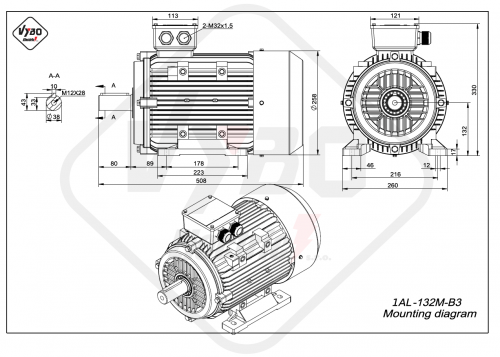 trojfázový elektromotor 7,5kw 1AL132M-4